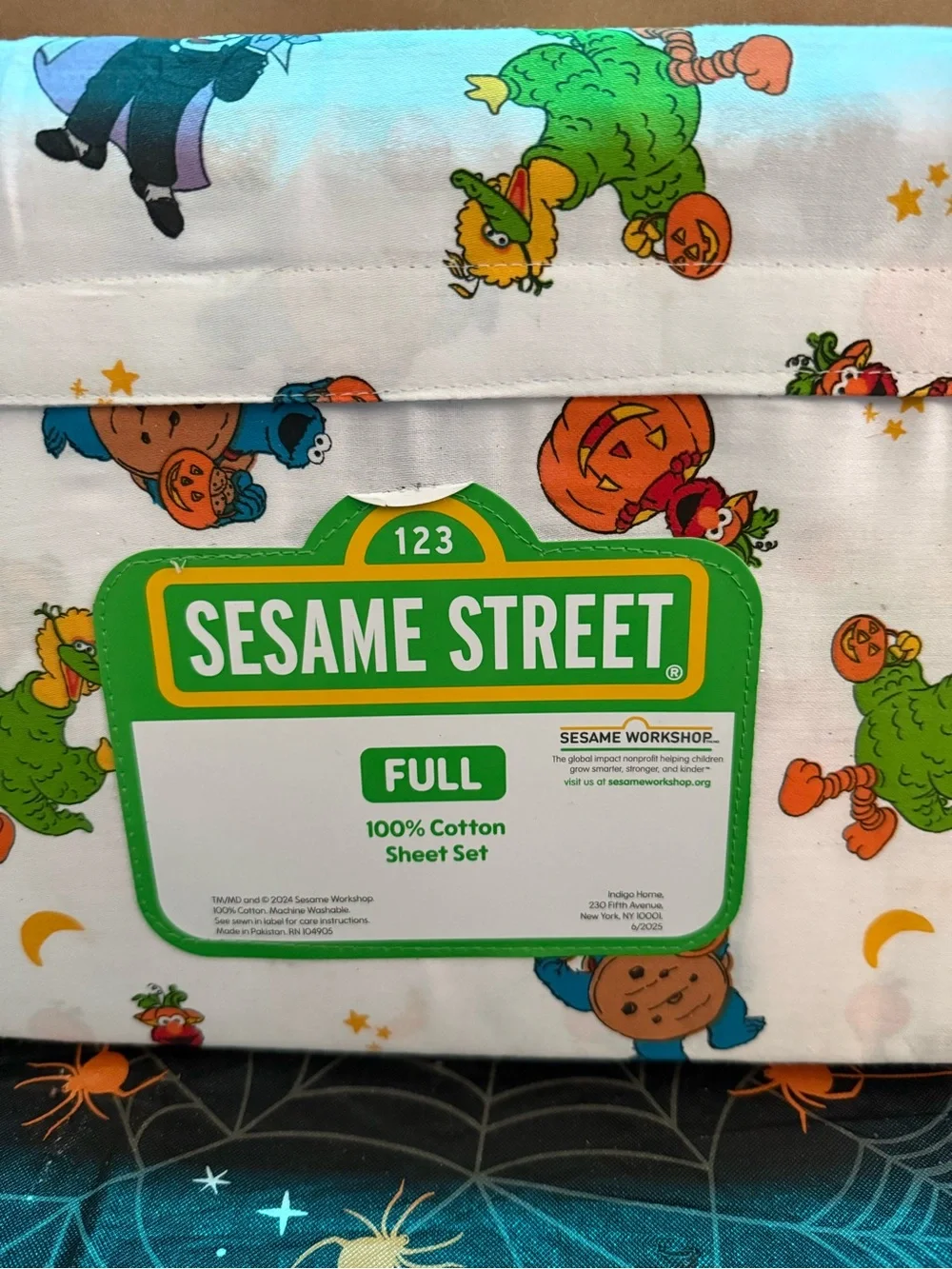 Sesame Street Full Sheet Set in White with Green & Orange Character Print